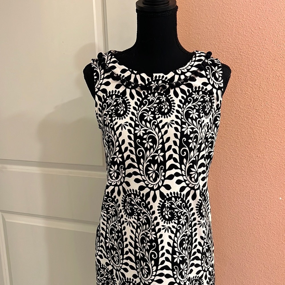 TALBOTS Black & White Paisley Print Pom Pom Dress Dress